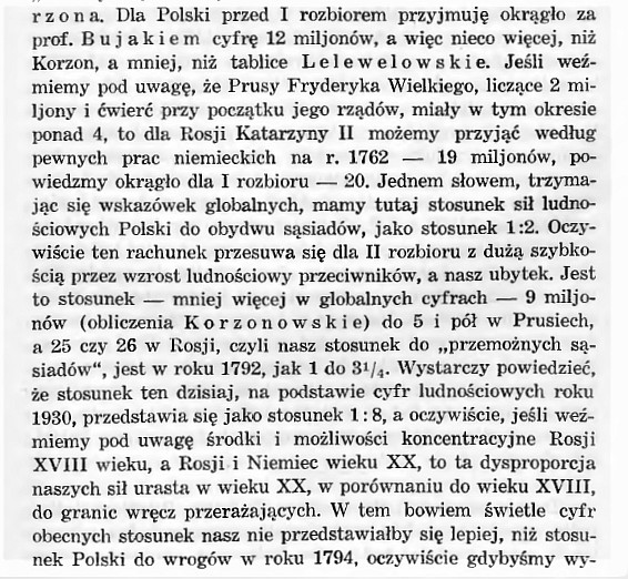 Prof. Olgierd Górka oblicza stosunek sił Polski do sąsiadów dla epoki rozbiorów i dla II RP, 1935