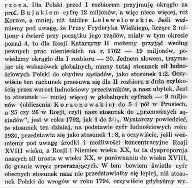 Prof. Olgierd Górka oblicza stosunek sił Polski do sąsiadów dla epoki rozbiorów i dla II RP, 1935