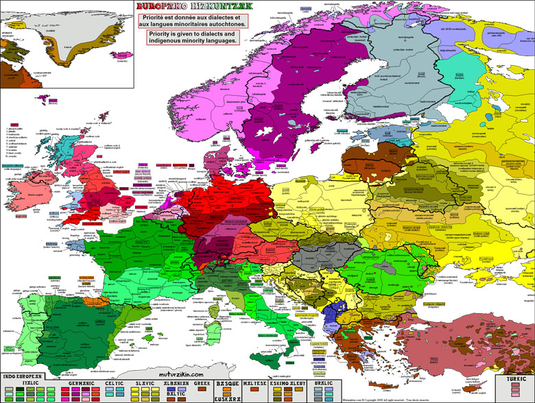 Szczegółowa mapa dialektów europejskich