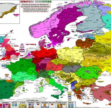 Szczegółowa mapa dialektów europejskich