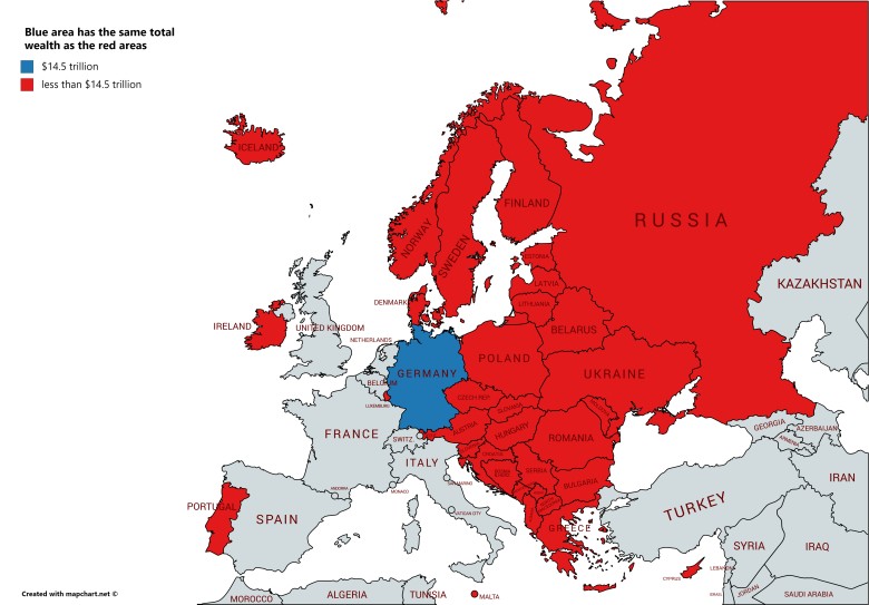 Obszar w kolorze niebieskim ma takie samo całkowite bogactwo co obszar czerwony