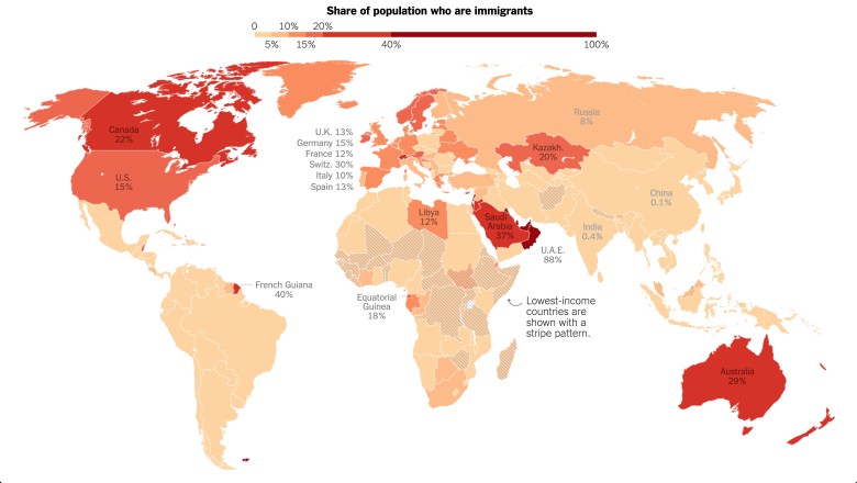 Odsetek imigrantów w populacji danego państwa