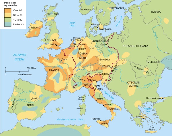 Populacja w Europie około 1600 roku n.e.