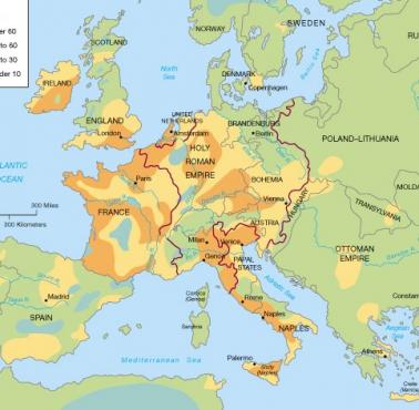 Populacja w Europie około 1600 roku n.e.