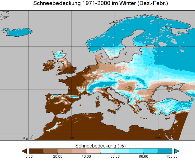 Pokrywa śnieżna Europy w zimie (1971-2000)