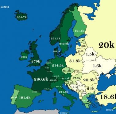 Średnie bogactwo na mieszkańca w 2018 roku w Europie