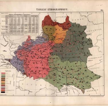 Francuska mapa etnograficzna porozbiorowej Polski za 1858 roku
