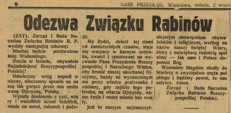 Odezwa polskich rabinów, wrzesień 1939