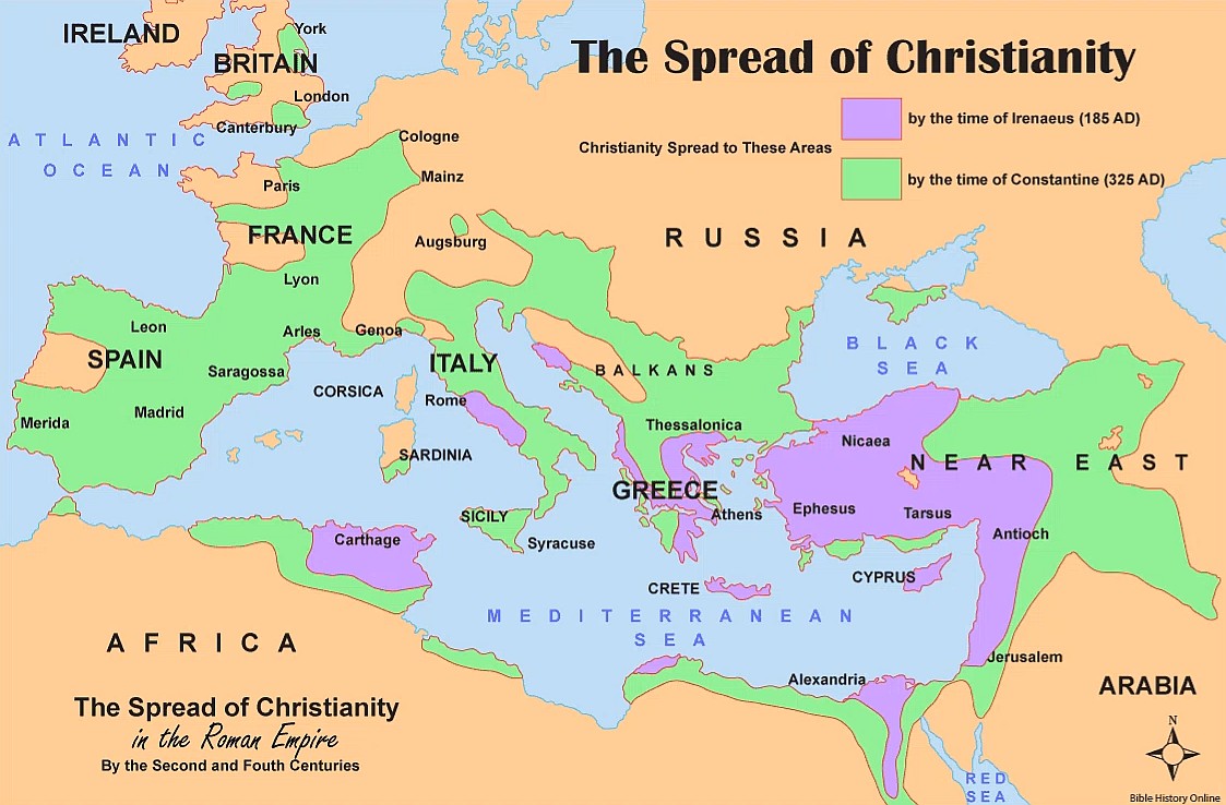 Rozprzestrzenianie się chrześcijaństwa w czasach Ireneusza (185 ne / ne) do Konstantyna (325 ne / ne) w Cesarstwie Rzymskim