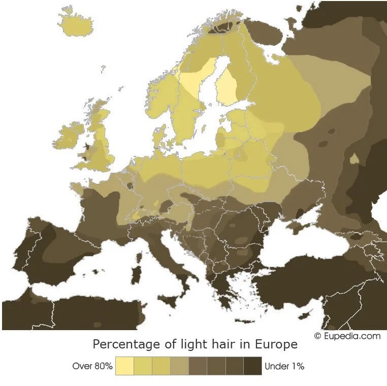 Odsetek jasnych włosów w Europie