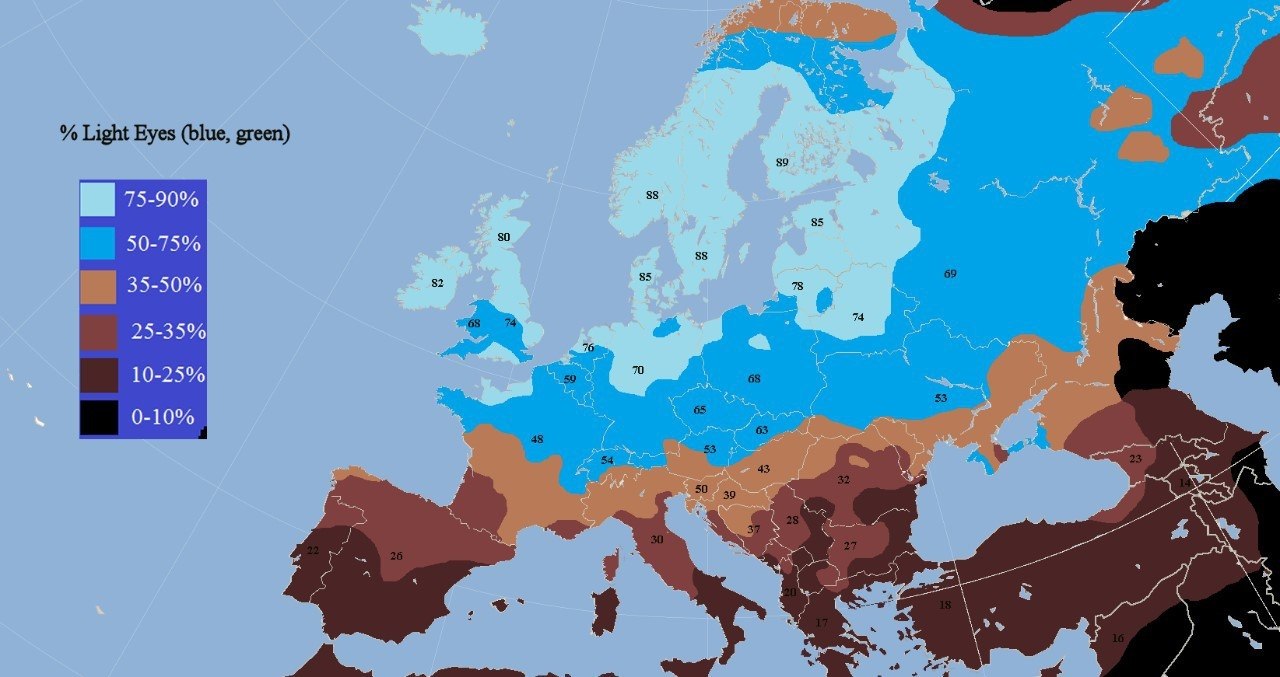 Odsetek jasnych oczu w Europie