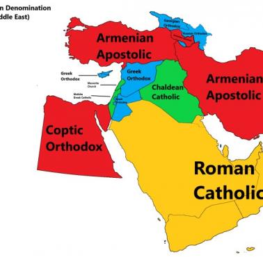 Największe wyznanie chrześcijańskie według kraju na Bliskim Wschodzie