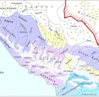 Etniczna mapa Kaukazu Zachodniego, z podziałem na plemiona, 1774-1780 (Artur Tsutsiev)