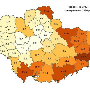 Mapa etnicznych Rosjan w ukraińskiej SRR w 1926 roku