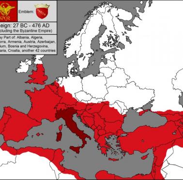 Państwa, które powstały po upadku Rzymu (z uwzględnieniem obecnych granic), 27 rok p.n.e. - 476 rok n.e.