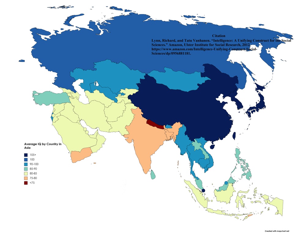 Średni iloraz inteligencji ( IQ ) w poszczególnych krajach Azji