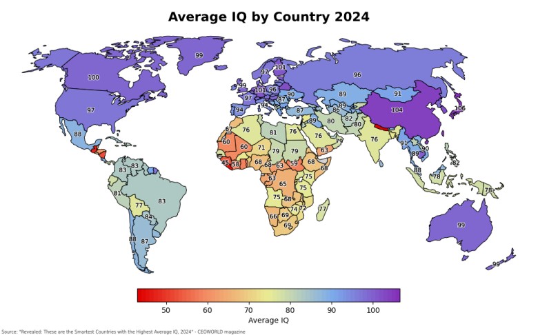 Średnie IQ na świecie, 2024