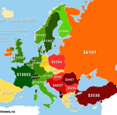 PKB na mieszkańca w Europie w 1973 roku