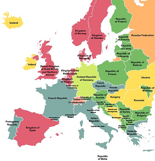 Oficjalne nazwy europejskich państw (w języku angielskim)