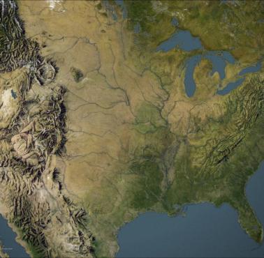 Reliefowa mapa USA z 1965 roku połączona ze zdjęciami NASA Johna Nelsona