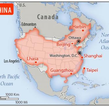Obszar Chin w porównaniu do Stanów Zjednoczonych
