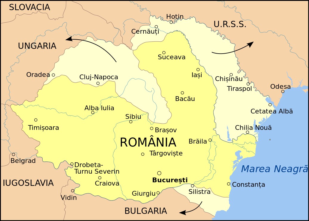 Terytoria rumuńskie, które sojusznicze Niemcy przekazały innym państwom, 1940