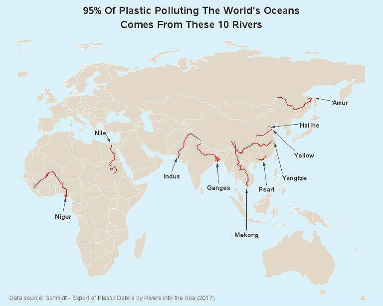 95% plastiku zanieczyszczającego oceany pochodzi z tych dziesięciu rzek