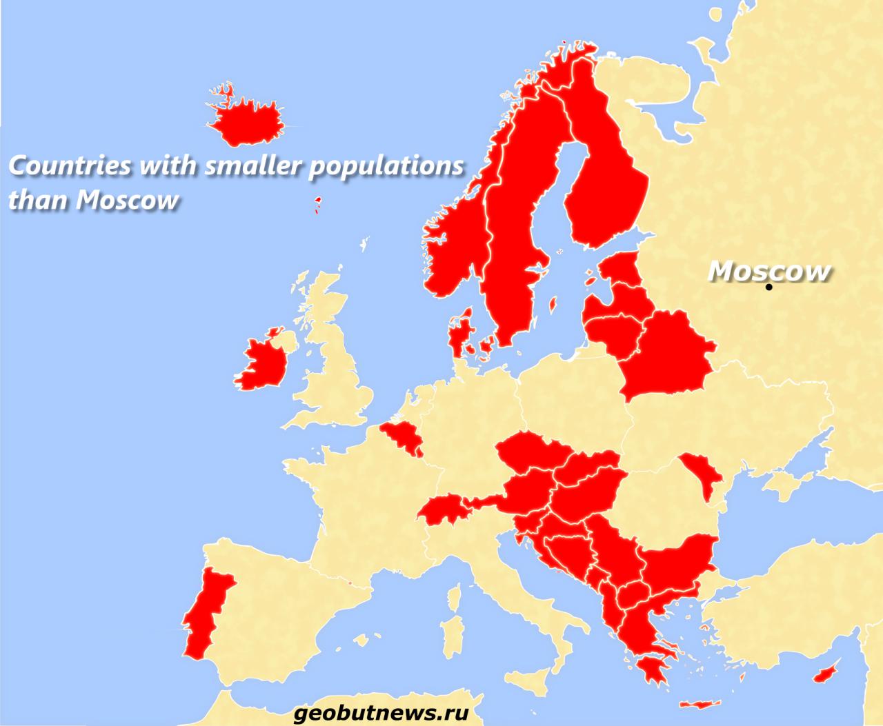 Kraje o mniejszej populacji niż Moskwa