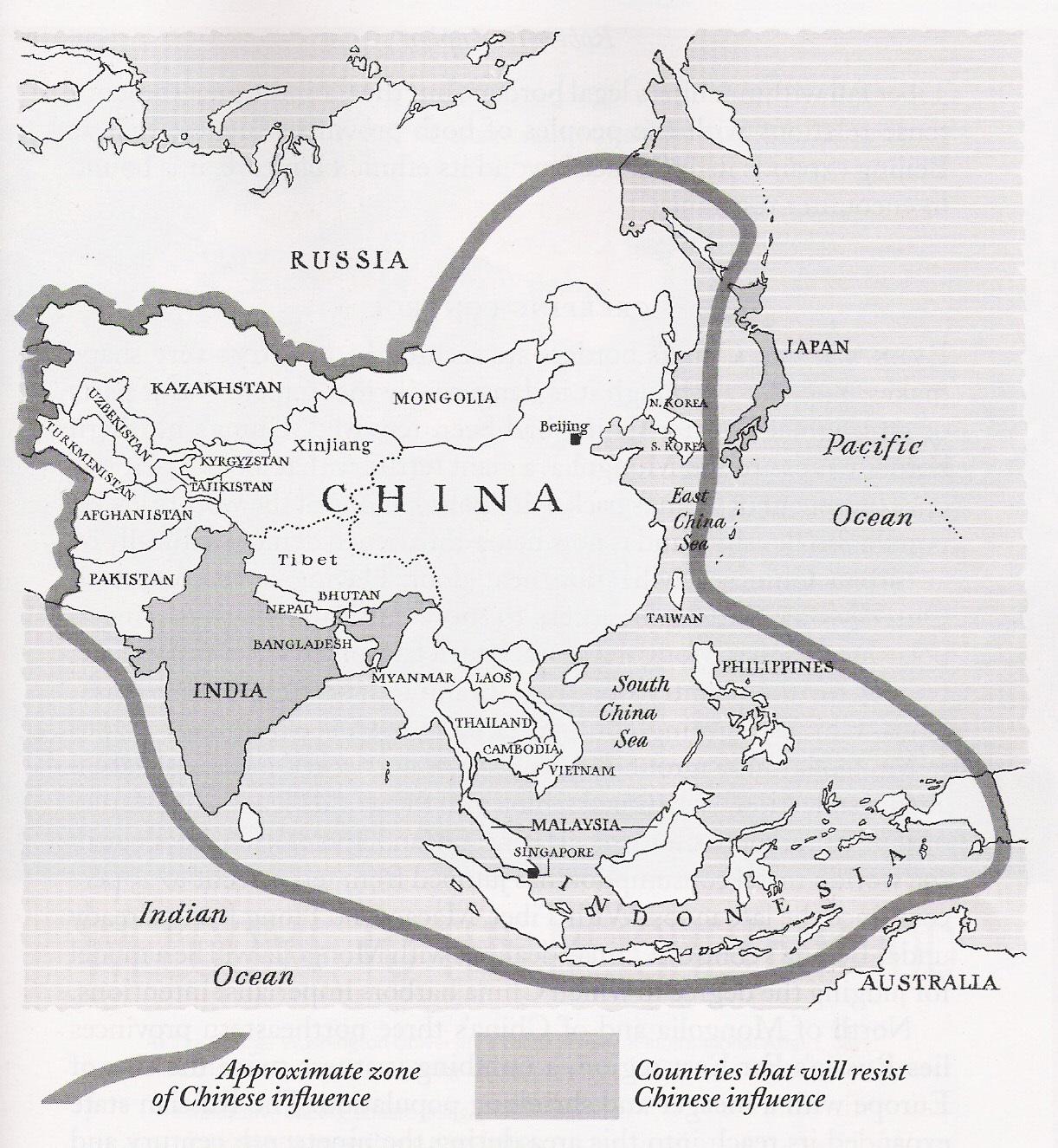 Historyczna mapa chińskich wpływów w Azji z podziałem na kraje