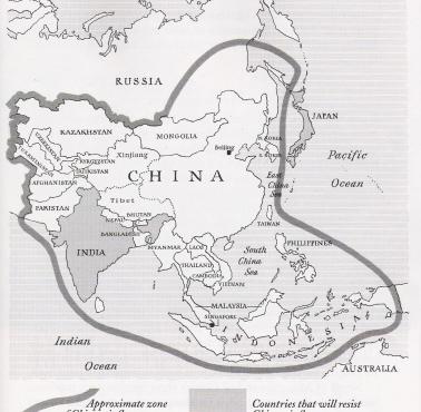Historyczna mapa chińskich wpływów w Azji z podziałem na kraje