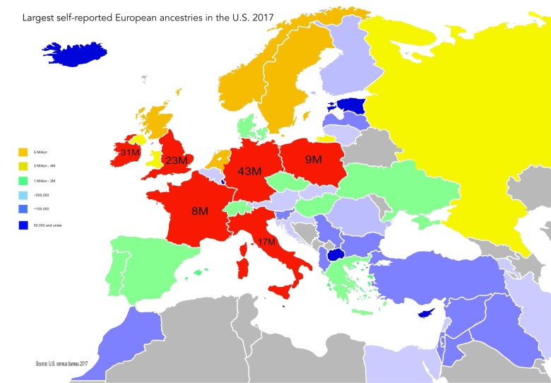 Największe europejskie grupy etniczne w USA, 2017