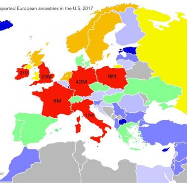 Największe europejskie grupy etniczne w USA, 2017