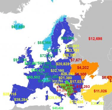 PKB na mieszkańca w Europie w 2023 roku, prognozy MFW