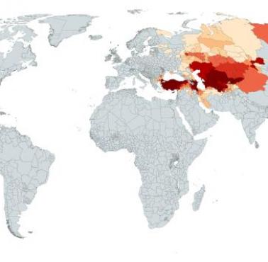 Procenty ludności tureckiej według regionów na świecie