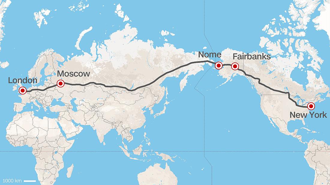 Międzykontynentalna autostrada Europa – USA zaproponowana przez byłego prezesa Kolei Rosyjskich, Londyn - Nowy Jork, 2015