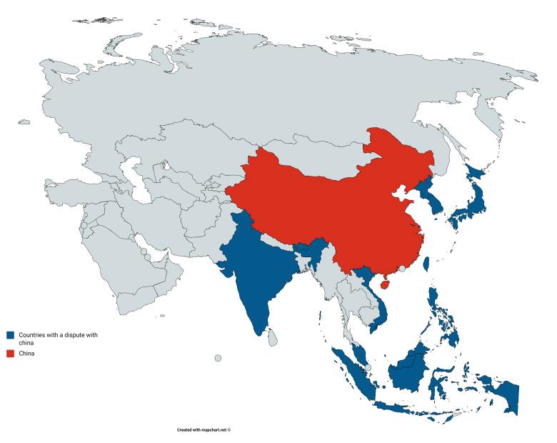 Kraje, które mają spory terytorialne z Chinami (brakuje z Rosją)