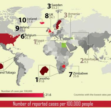 Największa liczba zgłoszonych gwałtów na 100 tys. mieszkańców