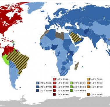 Napięcie w gniazdkach w poszczególnych państwach świata