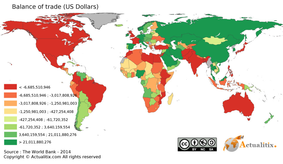 Bilans handlowy w dolarach, Bank Światowy, 2014