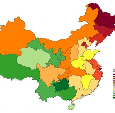 Współczynnik dzietności w Chinach z podziałem na prowincje, 2020