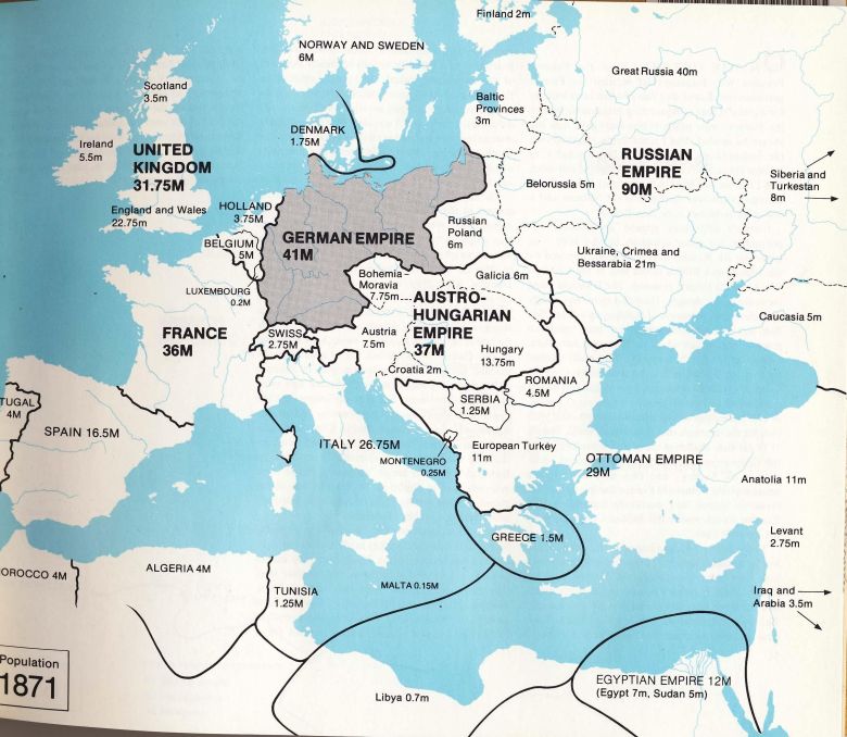 Europa w 1871 roku z populacją