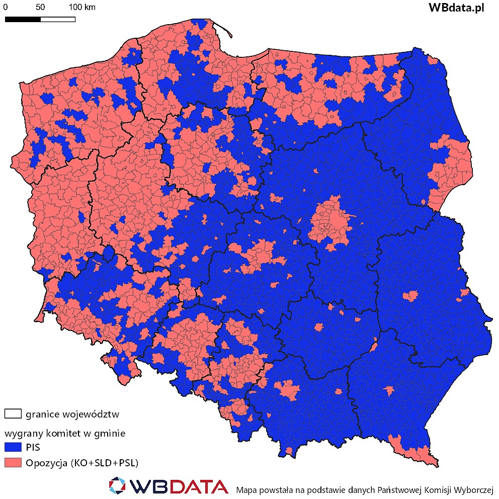Wyniki wyborów parlamentarnych w 2019 w Polsce, stronnictwo patriotyczne vs. stronnictwo niemieckie