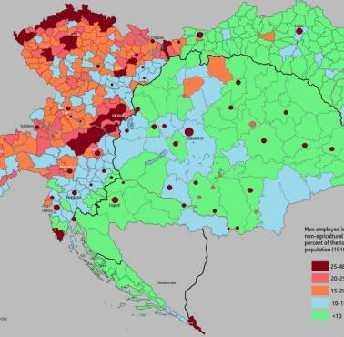 Procent mężczyzn zatrudnionych w sektorach pozarolniczych, Austria-Węgry, 1910