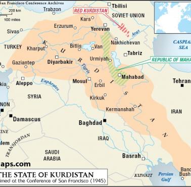 Mapa Kurdystanu z konferencji w San Francisco, 1945