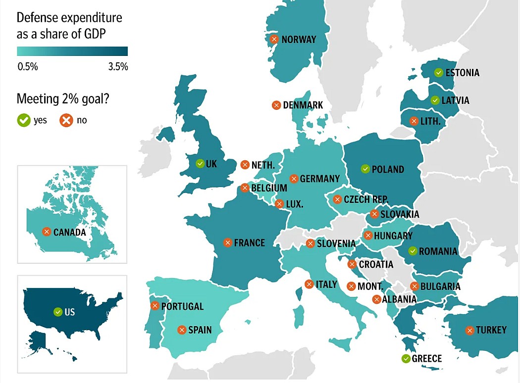 Kraje NATO, które wydają zalecane 2% PKB