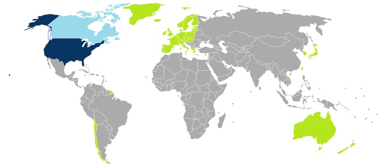 Kraje, które nie wymagają wiz do USA (od 11 listopada 2019)