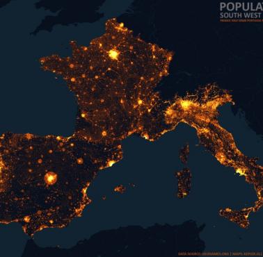 Mapa ludności - Europa Południowo-Zachodnia