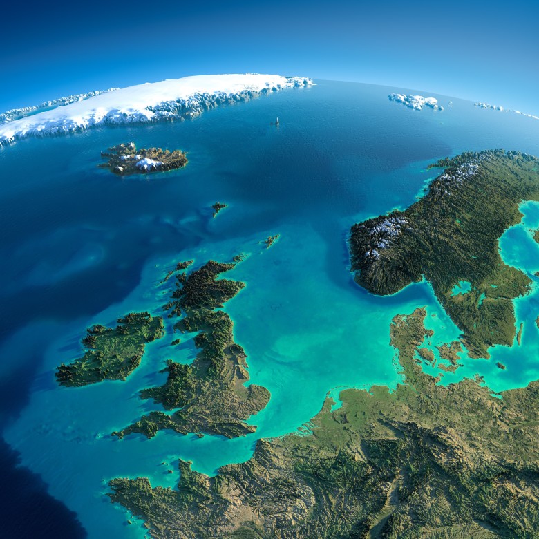 Reliefowa mapa północno-zachodniej Europy
