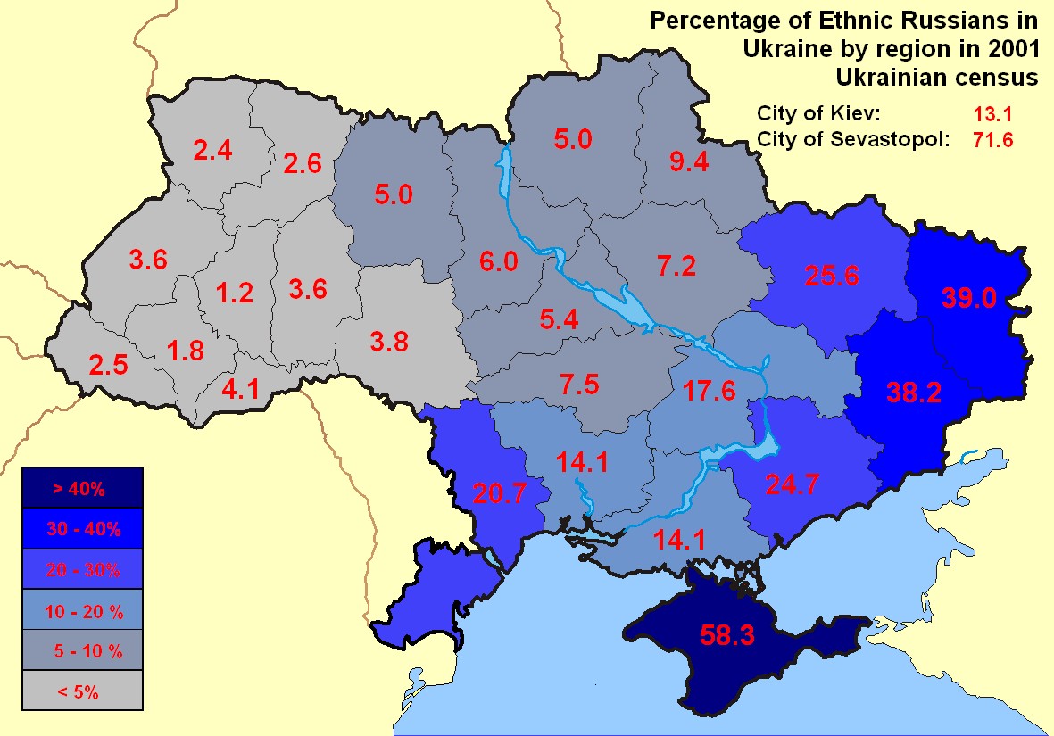 Odsetek etnicznych Rosjan na Ukrainie, 2001