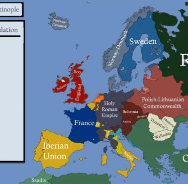 Najludniejsze i największe kraje Europy w 1604 roku